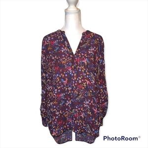 DR2 Floral V Neck Blouse with 3/4 Sleeves Size Medium
